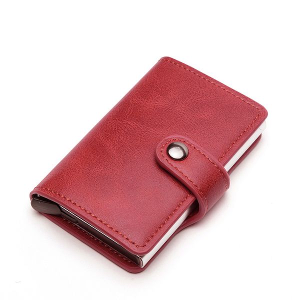 Leather Aluminium RFID Credit Card Holder Case - Red