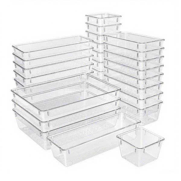 44PCS Clear Stackable Drawer Organizer 4-Size Acrylic Divider Box
