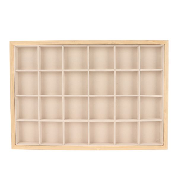 24-Grid Beige Jewelry Organizer Tray for Rings, Earrings &amp; Necklaces