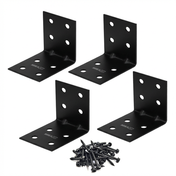MIkaco Heavy-Duty L-Shape Right Angle Brackets (3mm Thickness) - 4-Pack