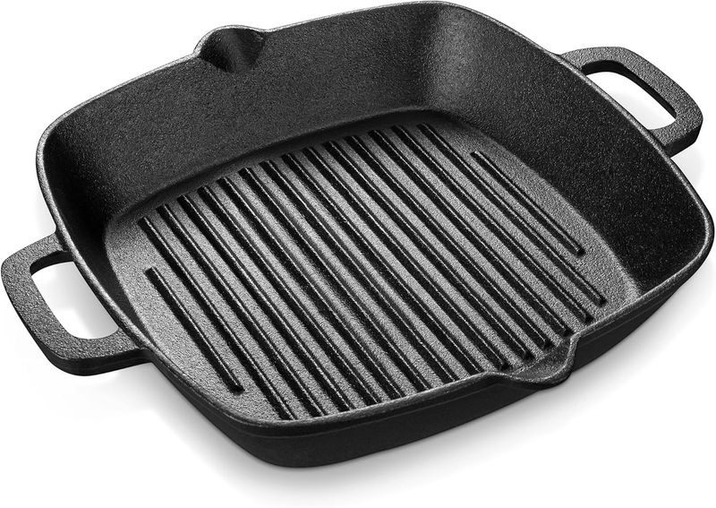 Coast Trail Cast Iron Double Handle Griller Pre-Seasoned 10''Square Grill