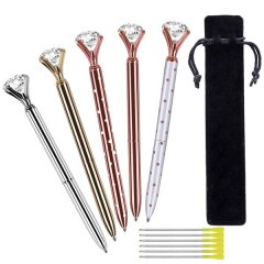 5 Pcs Big Crystal Diamond Ballpoint Pen,Metal Ballpoint Pen Office Supplies