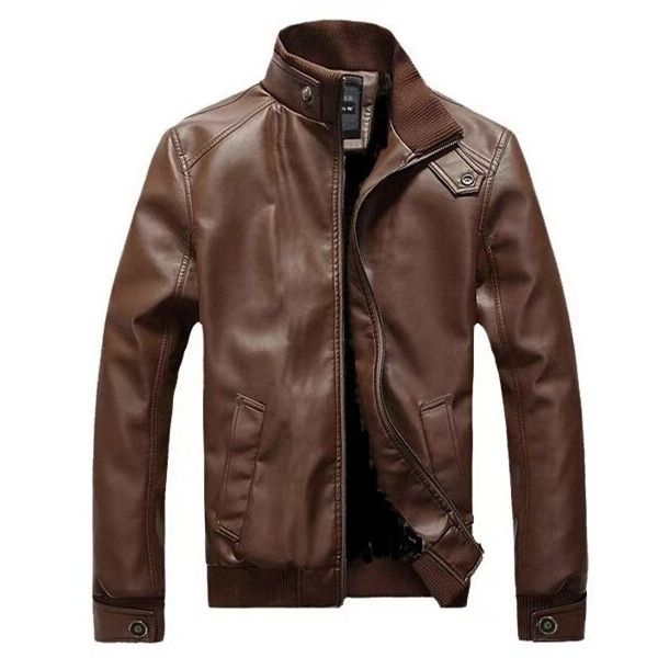 2026 Bernie.B Imitation Leather Jacket For Men - PU Bomber Jacket - Brown