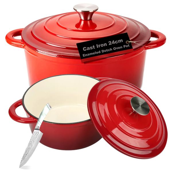Set of 3 - Enameled Authentic Casserole Cast Iron Pot Combo Set - 24cm,20cm