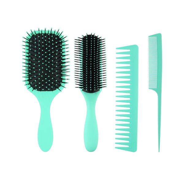 4 Pieces Anti Static Hair Brushes Detangling Comb Set - Green
