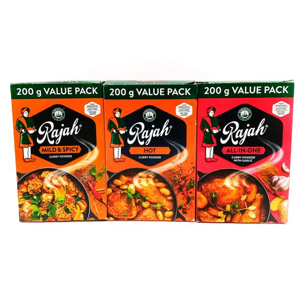 Rajah Mild &amp; Spicy, All-In-One, Hot Curry Powder (3 x 200g)