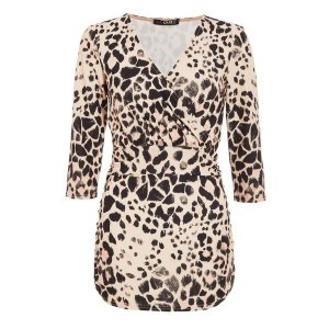 Quiz Ladies Animal Print Wrap Top - Stone