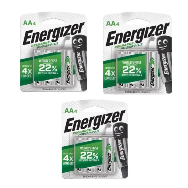 Energizer Recharge Power Plus AA 2000mAh Batteries 4 Pack x3 (12 Batteries)