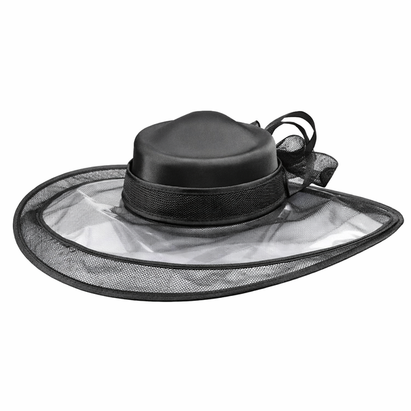 Women's Wide-Brim Mesh Occasion Hat with Satin Crown and Bow - Black