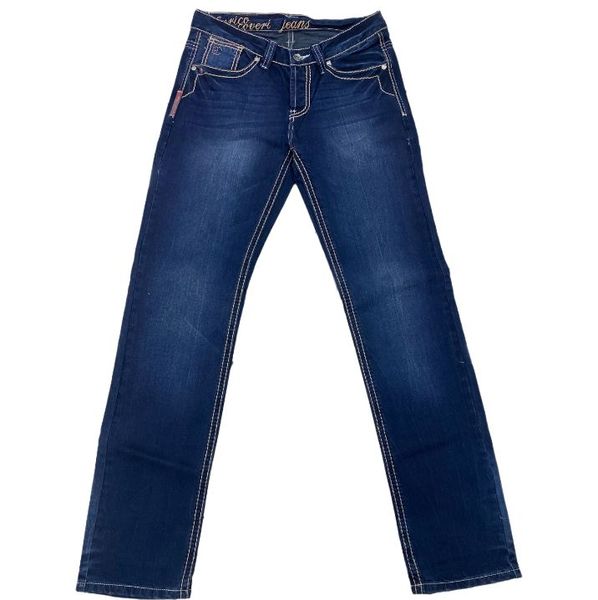 Enrico Coveri - EC807 Mens Blue Black Stitched Straight Legged Denim Jeans
