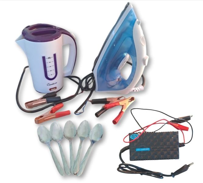DC Kettle and Iron With 5 Teaspoons &amp; 12v Battery Charger