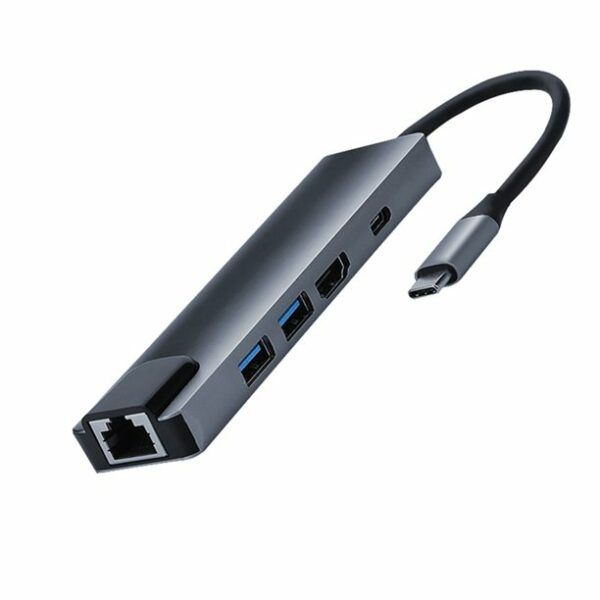 Multiport 5 In 1 Type C to HDTV RJ45 Docking Station 2 USB 3.0 + PD