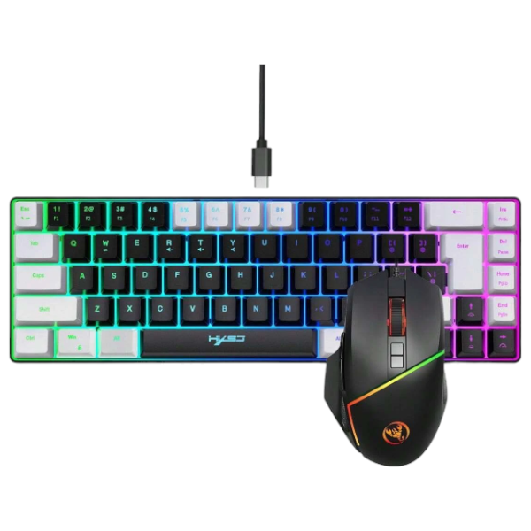 HKSJ - Wired Keyboard And Mouse Set With RGB Lighting - Black &amp; White