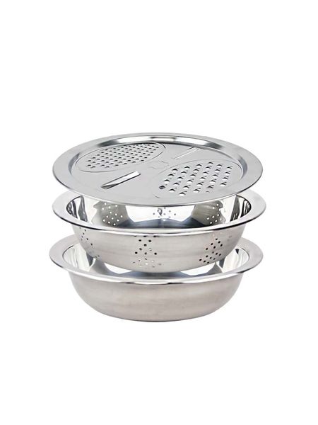 Stainless Steel Multifunction Grater Strainer - Sieve Basin - 3 Pieces