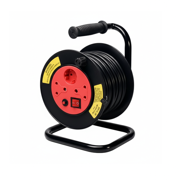 Black Heavy Duty 20 Meter Reel Extension Cord Professional Grade