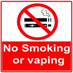 No Smoking Or Vaping 19x19cm Sign - 6 Pack.