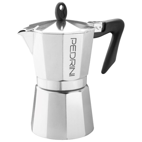 Pedrini 3 Cup Aluminium Polished Coffee Maker - Black