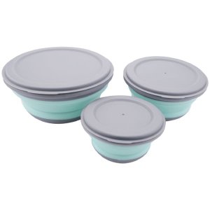 3Pcs/Set Bowl Sets Silicone Folding Lunch Box with Lid Blue