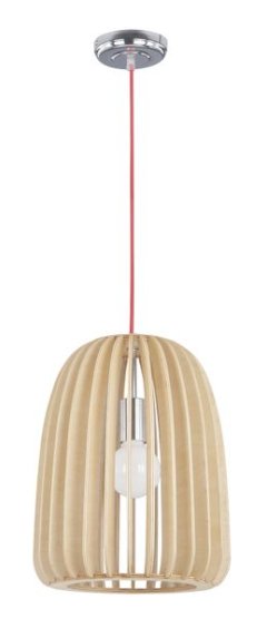 Bright Star Lighting Polished Chrome Pendant with Wood and Red Cord