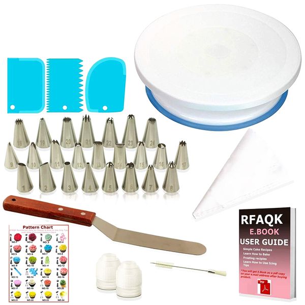 CheffyThings Cake Decorating Set with Turntable 42 Piece