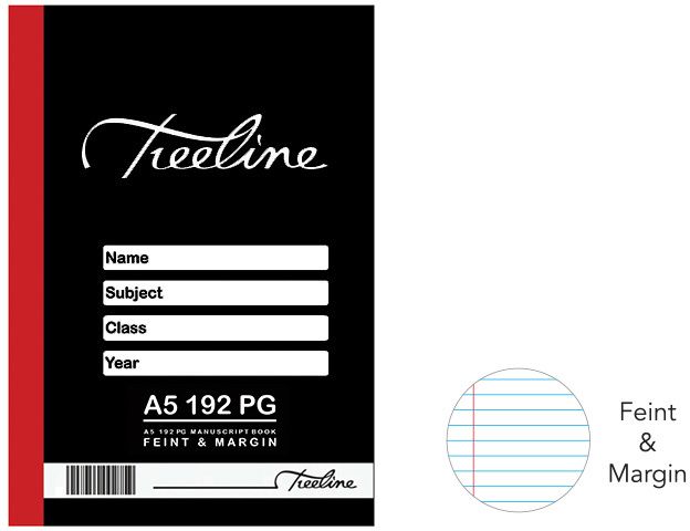 Treeline Manuscript Books A5 192 pg Feint &amp; Margin (Pack of 5)
