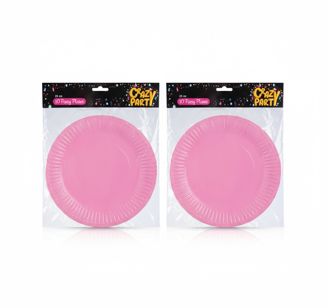 Crazy Party Pink Party Plates 23cm, 10 Piece Set for Celebrations - 2 Pack