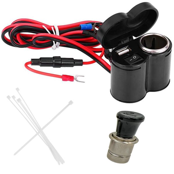Motorbike 5V Adapter Cigarette Lighter Socket, USB Charge Port &amp; Cable Ties