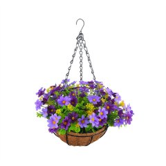 Artificial Hanging Flowers in Basket for Lawn Decor Indoor-Purple