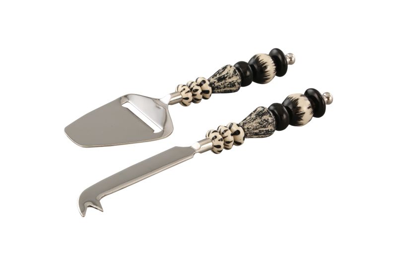 Stainless Steel Cheese Knife and Shaver Set with Beaded Marble Handle