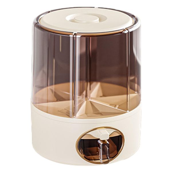 6-Grid 360 Rotating Cereal Dispenser Clear Dry Food Container With Lid