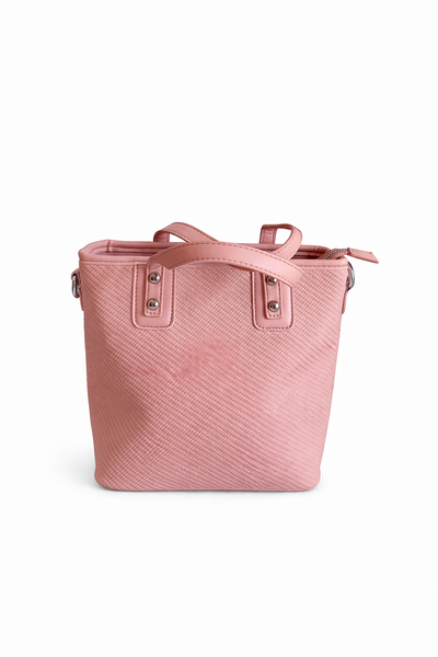 Blush Pink Textured Tote Handbag with Adjustable Shoulder Strap