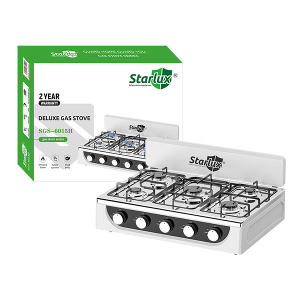Starlux Deluxe Gas Stove - 5 Burner - SGS-6015 - Silver/Black