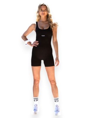 WILDCAT Ribbed Seamless Short Bodysuit - Black