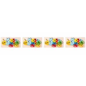 4 Pack - Wooden Rhino Building Blocks - Multicolour