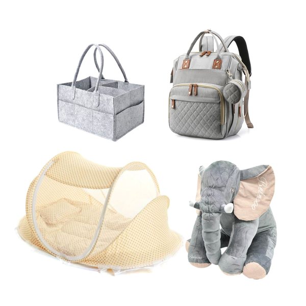 Belecoo Elephant Pillow &amp; Baby Bed Net &amp; Bags - 4 Piece Baby Bedtime Combo