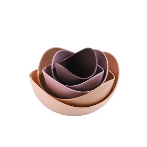 5pc Lotus Design Durable Plastic Nesting Bowls for Indoor &amp; Outdoor Use
