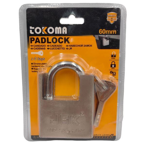 Tokoma 60mm Chrome Plated Padlock with 3 Keys