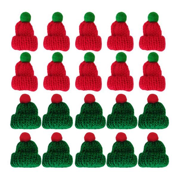20Pcs Christmas Miniature Santa Hats Christmas Wine Bottles Decor DIY Mini