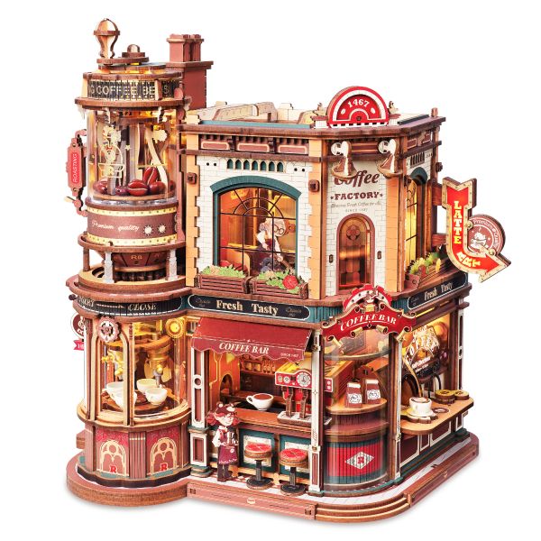 ROKR By Robotime Dream Coffee Factory Music Box Wooden DIY 3D Puzzle