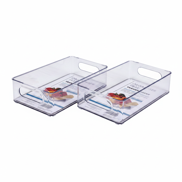 Clear Plastic Organiser Tray 25x15x7cm for Kitchen, Bathroom, - 2 Pack