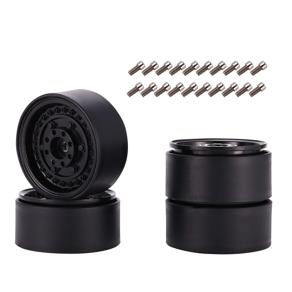 4Pcs Metal 1.9Inch Beadlock Wheel Rim Hub for 1/10 Rc Car, Black