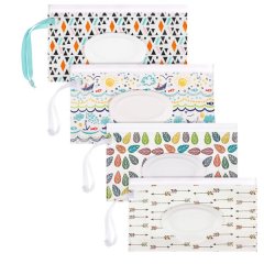 4 Pack Wet Wipe Pouch Extra Large 10" x 6" Reusable Baby Wipe Case
