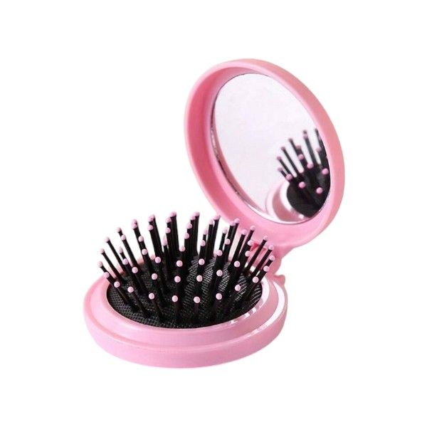 1 Piece -Ultra Folding Pocket Mirror With Built in Hair Brush -Pink &amp; Black