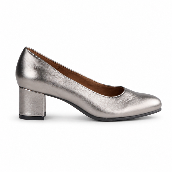 Froggie Women's Block Heel Court Shoe - Pewter Metallic - 12985
