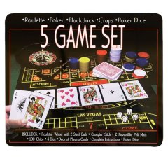 5 in 1 Casino Game Set Roulette, Poker, Black Jack, Craps, Poker Dice