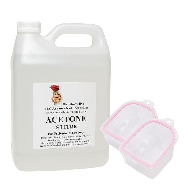 5 Litre Pure Acetone - Set of 2 Manicure Soak-Off Bowls Nail Removal Kit