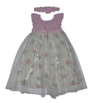 Crocheted Christening Dress and Matching Head Band - Vintage - Cream