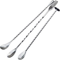 3 Pcs Extra Long Stainless Steel Mixing Spoons Spiral Pattern Bar Cocktail