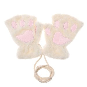 Cat Paw Animal Soft Hand Warming Winter Fingerless Gloves Set - Grey