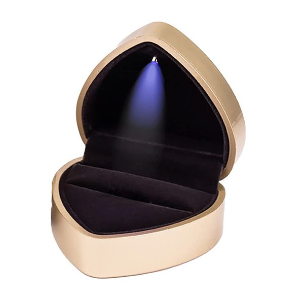 LED Lighted Engagement Ring Box Heart Shape Velvet Wedding Ring Box